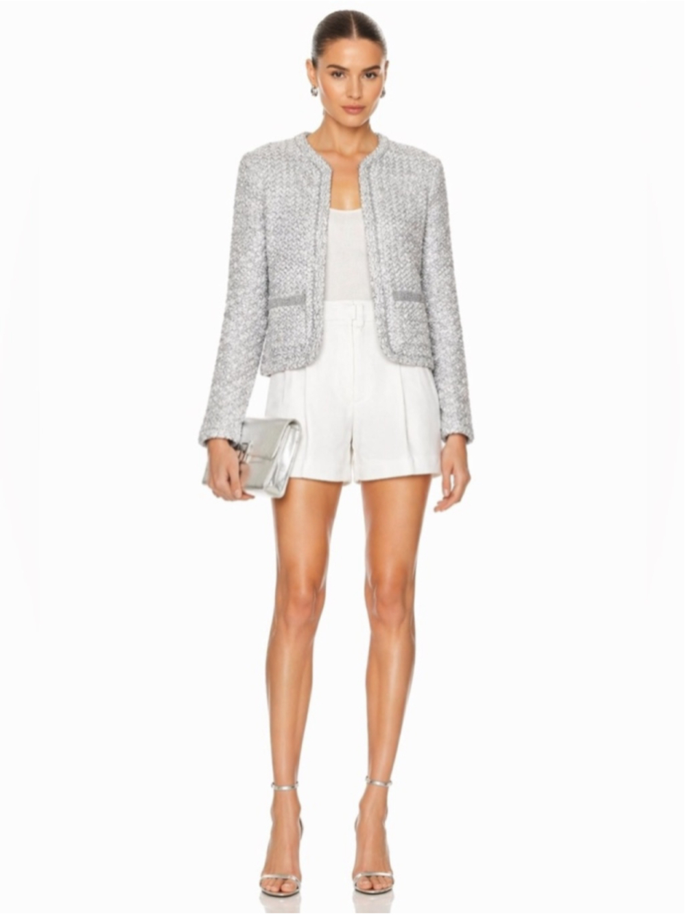 Maje silver Bouclé Collarless Jacket sweater